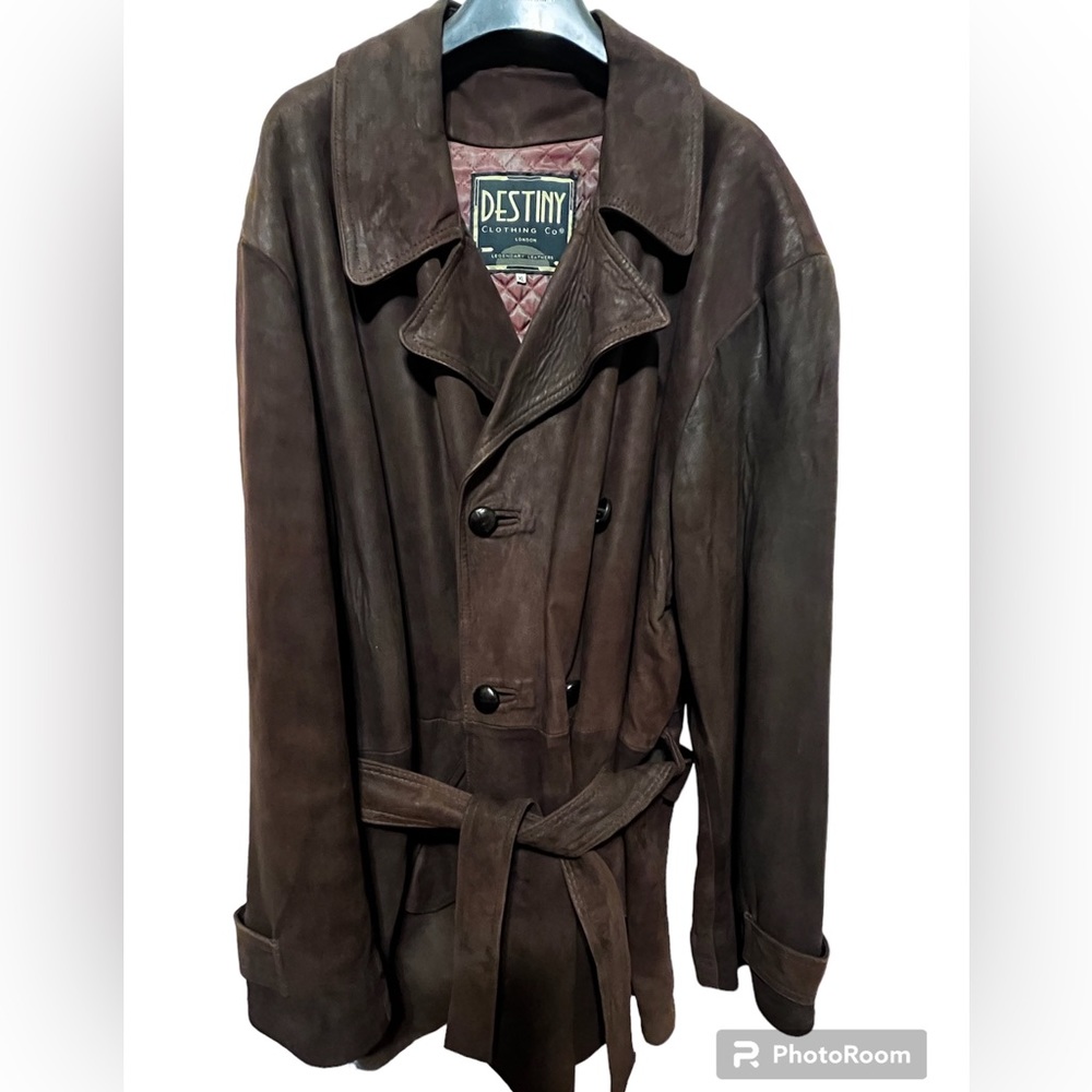 VTG 90s Destiny Mens Brown Leather Belted Coat Size XL